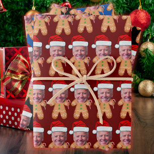 Custom Face Photo Gingerbread Joe biden Christmas Wrapping Paper Sheet