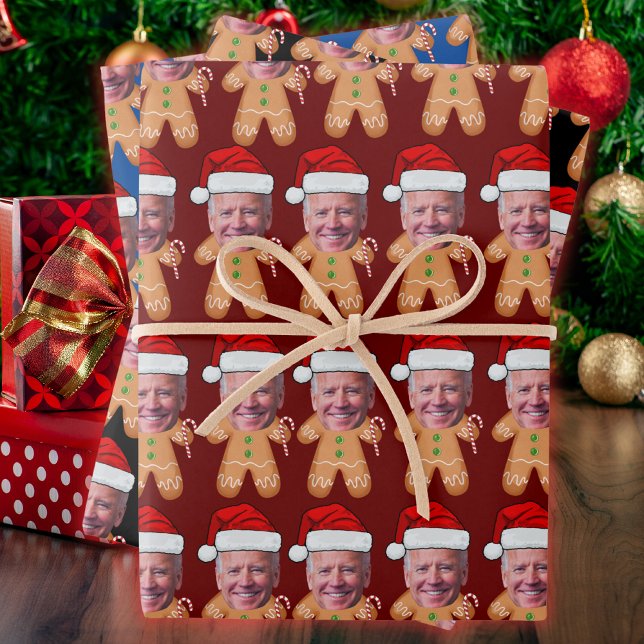 Custom Face Photo Gingerbread Joe biden Christmas Wrapping Paper Sheet (Creator Uploaded)