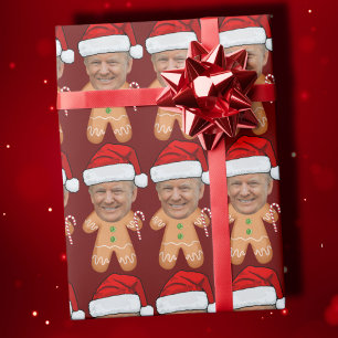 Custom Face Photo Gingerbread Trump Christmas Wrapping Paper