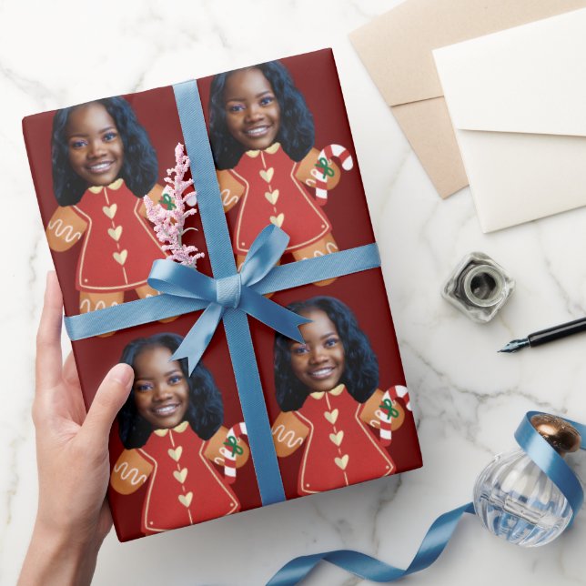 Custom Face Photo Gingerbread Woman Christmas  Wrapping Paper (Gifting)