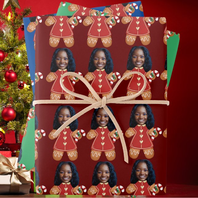 Custom Face Photo Gingerbread Woman Christmas  Wrapping Paper Sheet (Creator Uploaded)
