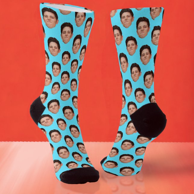 Custom Face Photo Light Blue Crew Socks (Creator Uploaded)