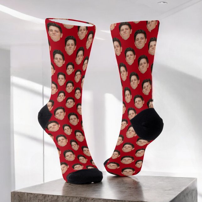 Custom Face Photo Red Crew Socks (Creator Uploaded)