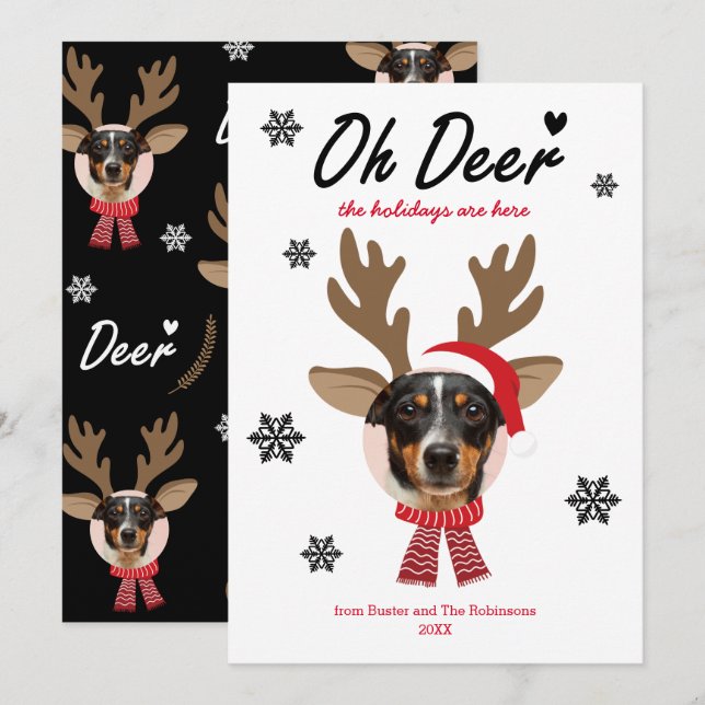 Custom Face Photo Reindeer Christmas Holiday White Card (Front/Back)