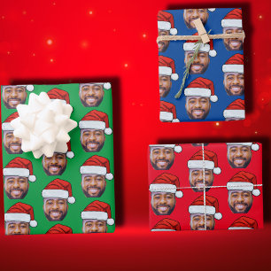 Custom Face Photo Santa Face Hat Wrapping Paper Sheet