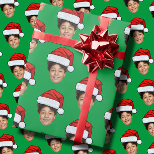 Custom Face Photo Santa Face Repeating Pattern Wrapping Paper