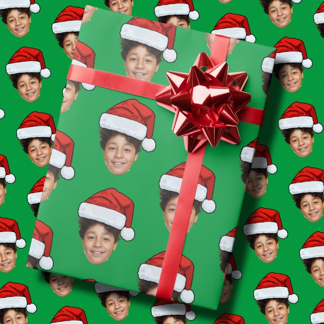 Custom Face Photo Santa Face Repeating Pattern Wrapping Paper (Creator Uploaded)