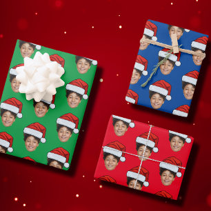 Custom Face Photo Santa Face Repeating Pattern Wrapping Paper Sheet