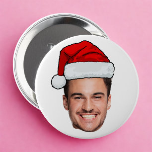 Custom Face Photo Santa Hat Christmas 10 Cm Round Badge