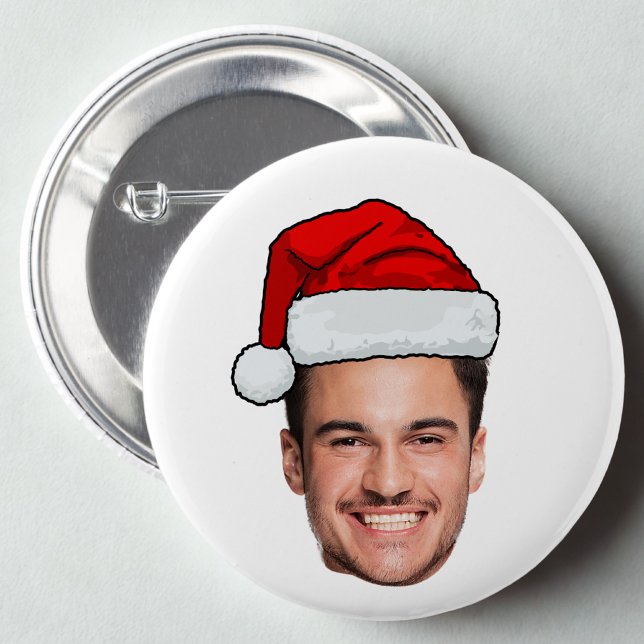 Custom Face Photo Santa Hat Christmas 6 Cm Round Badge (Creator Uploaded)