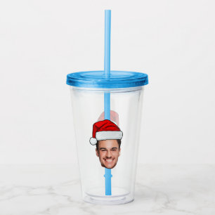 Custom Face Photo Santa Hat Christmas Acrylic Tumbler
