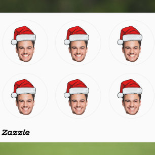 Custom Face Photo Santa Hat Christmas Classic Round Sticker