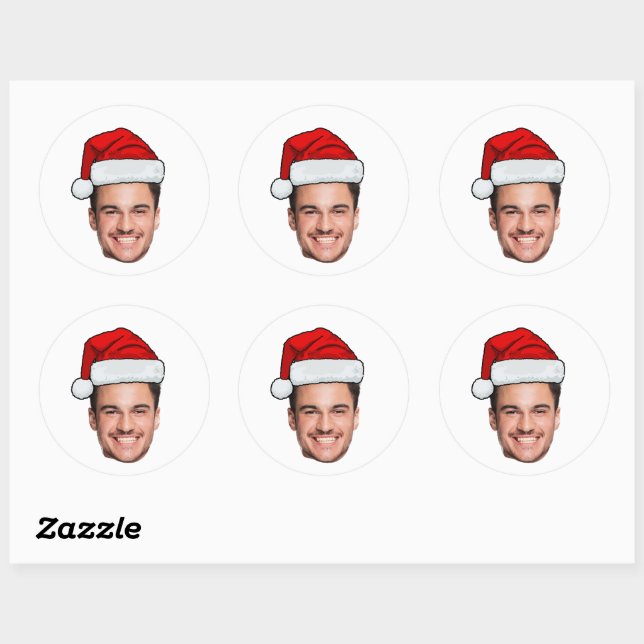 Custom Face Photo Santa Hat Christmas Classic Round Sticker (Sheet)