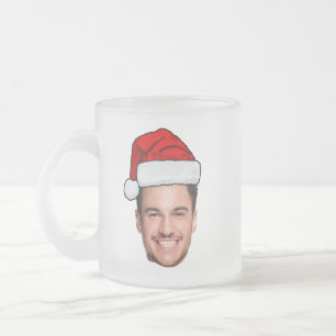 Custom Face Photo Santa Hat Christmas Frosted Glass Coffee Mug