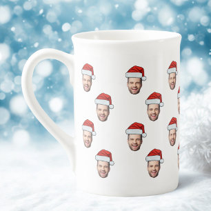 Custom Face Photo Santa Hat Christmas Gift Bone China Mug