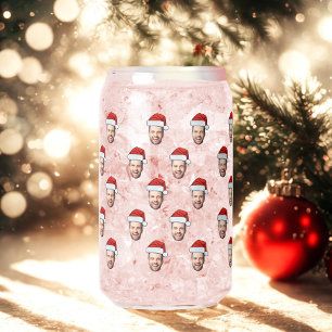 Custom Face Photo Santa Hat Christmas Gift Can Glass