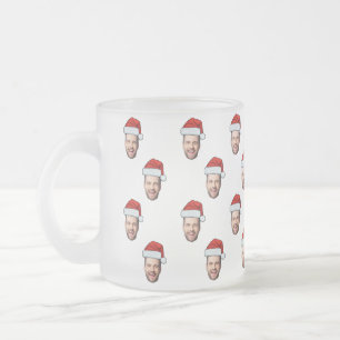 Custom Face Photo Santa Hat Christmas Gift Frosted Glass Coffee Mug