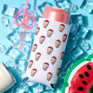 Custom Face Photo Santa Hat Christmas Gift Seltzer Can Cooler