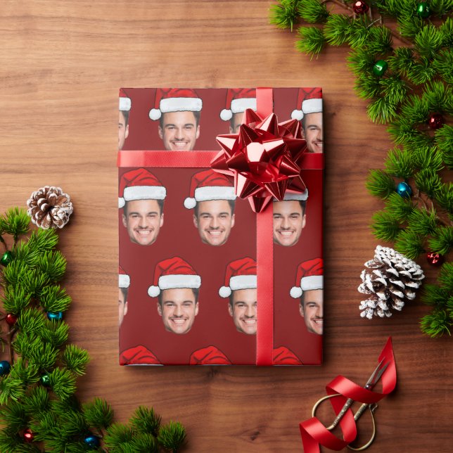 Custom Face Photo Santa Hat Christmas Gift Wrapping Paper (Holiday Gift)