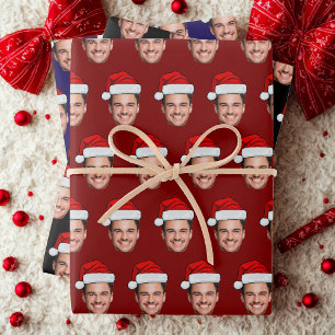 Custom Face Photo Santa Hat Christmas Gift Wrapping Paper Sheet
