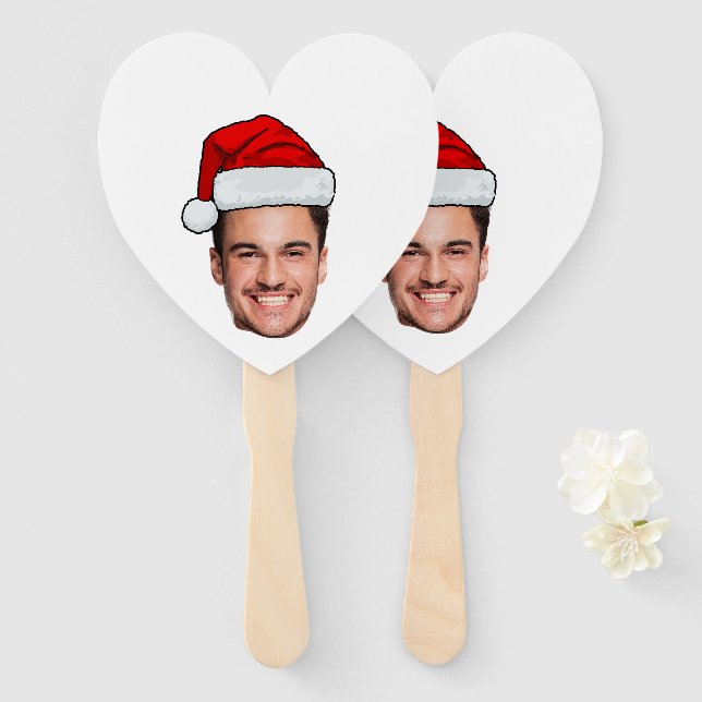Custom Face Photo Santa Hat Christmas Hand Fan (Front and Back)