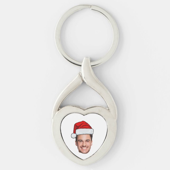 Custom Face Photo Santa Hat Christmas Key Ring (Front)