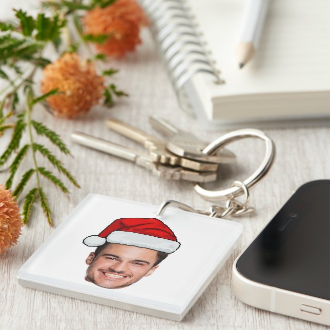 Custom Face Photo Santa Hat Christmas Key Ring (Front Right)