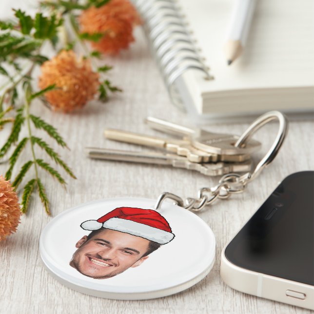Custom Face Photo Santa Hat Christmas Key Ring (Front Right)