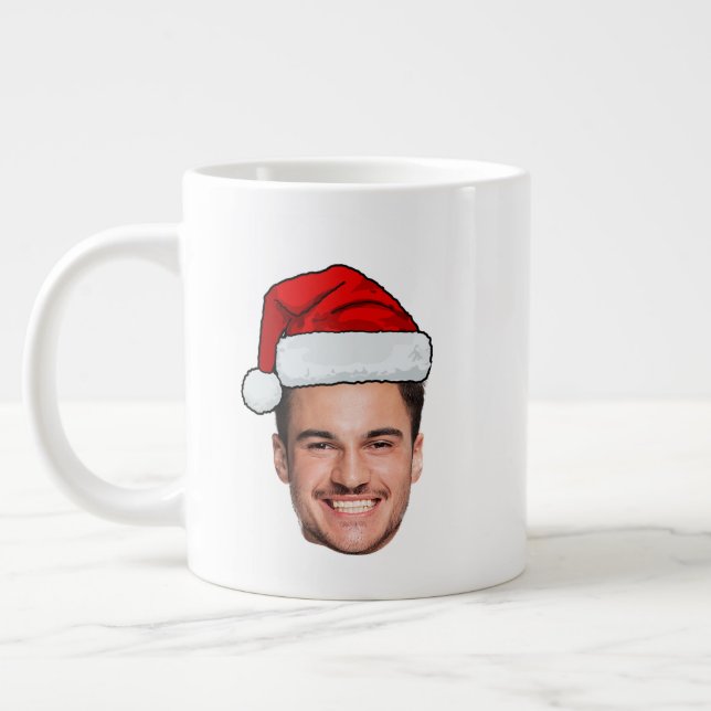 Custom Face Photo Santa Hat Christmas Large Coffee Mug (Left)