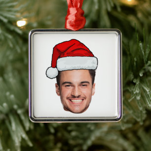 Custom Face Photo Santa Hat Christmas Metal Tree Decoration