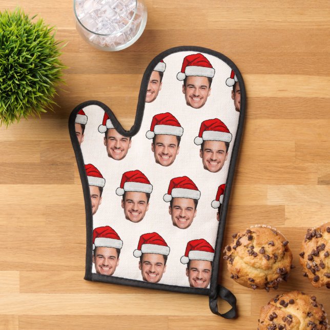 Custom Face Photo Santa Hat Christmas Oven Mitt (Top down)