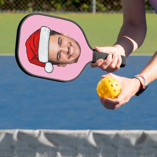 Custom Face Photo Santa Hat Christmas Pink Pickleball Paddle (Insitu)