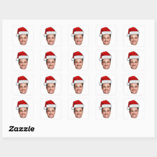 Custom Face Photo Santa Hat Christmas Sheet of 20 Square Sticker