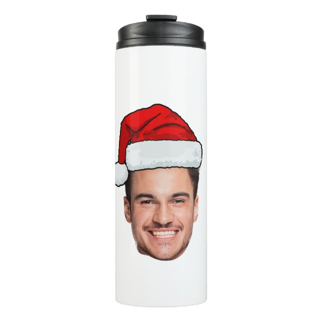 Custom Face Photo Santa Hat Christmas Thermal Tumbler (Front)