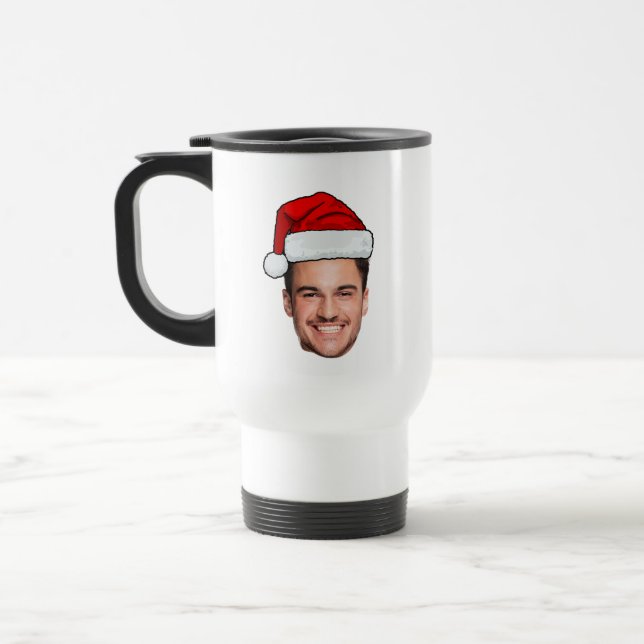 Custom Face Photo Santa Hat Christmas Travel Mug (Left)