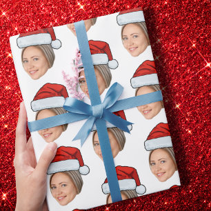 Custom Face Photo Santa Hat Christmas Wrapping Paper