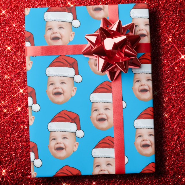 Custom Face Photo Santa Hat Christmas Wrapping Paper (Creator Uploaded)