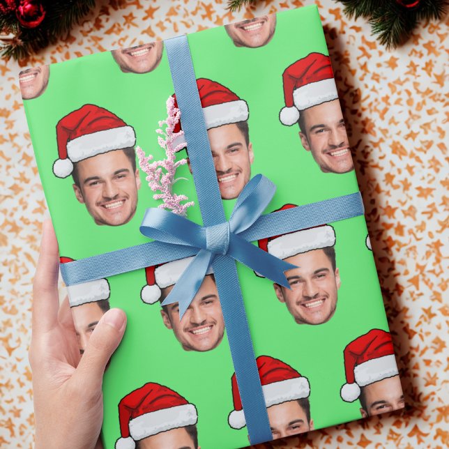 Custom Face Photo Santa Hat Christmas Wrapping Paper (Creator Uploaded)
