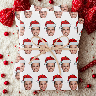 Custom Face Photo Santa Hat Christmas Wrapping Paper Sheet