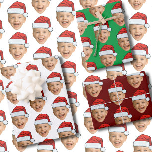 Custom Face Photo Santa Hat Christmas Wrapping Paper Sheet