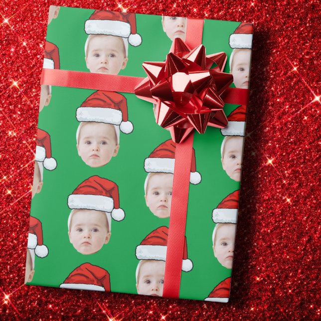 Custom Face Photo Santa Hat Funny Christmas Wrapping Paper (Creator Uploaded)