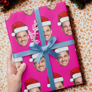 Custom Face Photo Santa Hat Gift Wrap, Christmas Wrapping Paper
