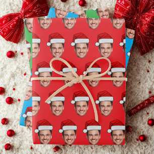 Custom Face Photo Santa Hat Gift Wrap, Christmas Wrapping Paper Sheet