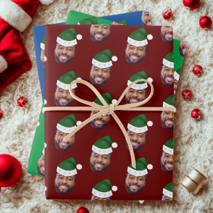 Custom Face Photo Santa Hat Wrapping Paper Sheet
