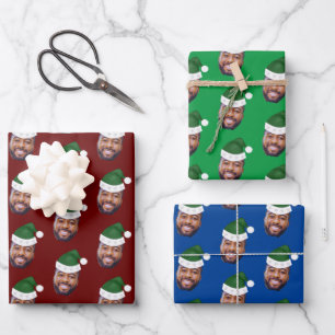Custom Face Photo Santa Hat Wrapping Paper Sheet