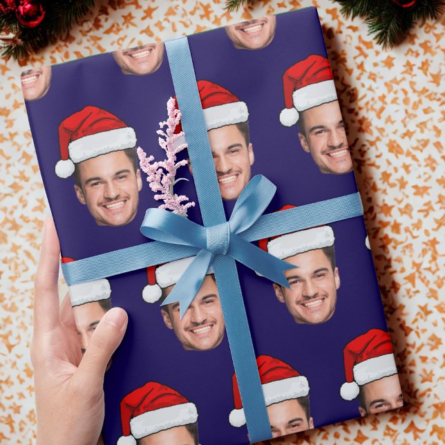 Custom Face Photo with Santa Hat | Unique Gift  Wrapping Paper (Creator Uploaded)