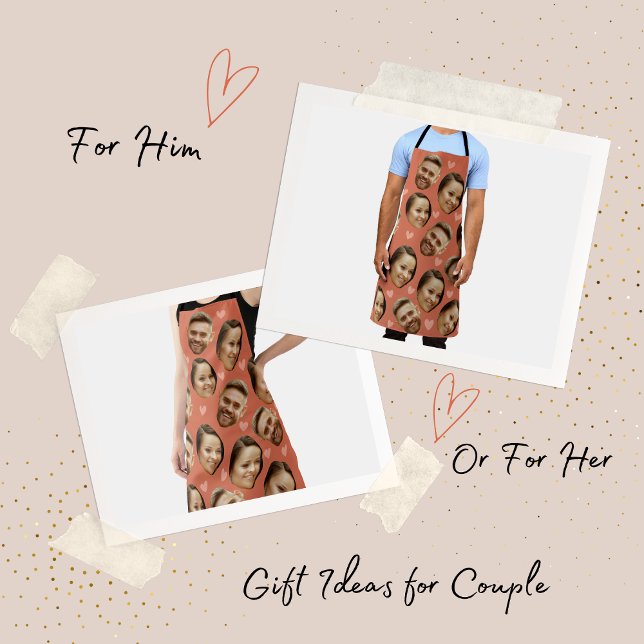 Custom Face Picture Heart Funny Couple Pattern Apron (custom face picture put your face on funny gift ideas valentine's day, bbq 4th of july dad mom love)
