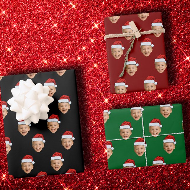 Custom Face Santa Claus Hat Christmas Holiday Gift Wrapping Paper Sheet (Creator Uploaded)