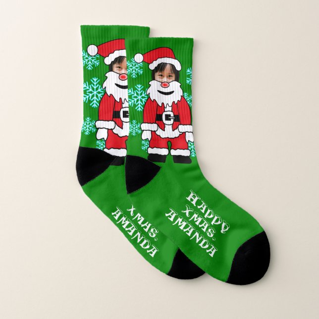 Custom face Santa Claus photo and text Socks (Pair)