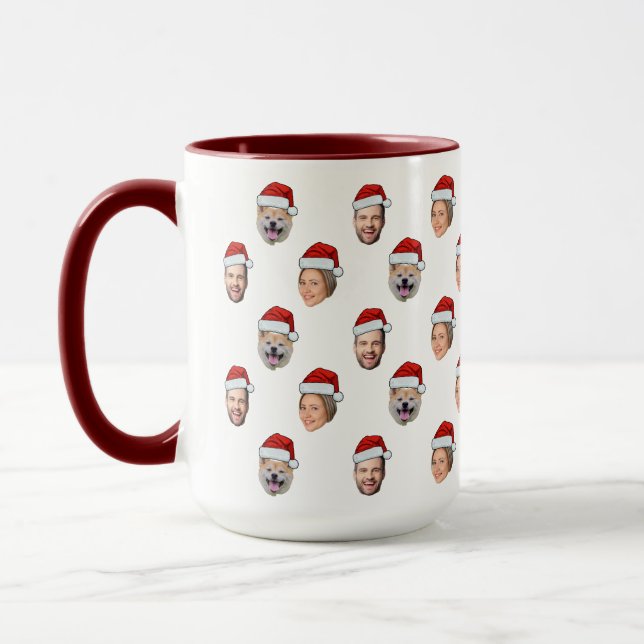 Custom Face Santa Hat 3 Photos Family Gift Mug (Left)